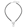 Leather Necklaces|Majorica Sicilia Leather Necklace With A Silver Knot And A Round Pearl