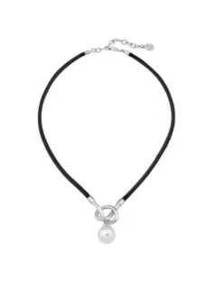 Leather Necklaces|Majorica Sicilia Leather Necklace With A Silver Knot And A Round Pearl