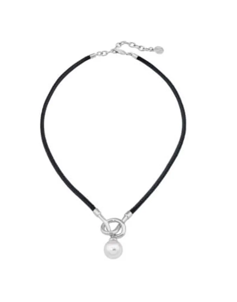 Leather Necklaces|Majorica Sicilia Leather Necklace With A Silver Knot And A Round Pearl