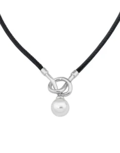Leather Necklaces|Majorica Sicilia Leather Necklace With A Silver Knot And A Round Pearl