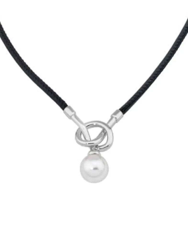 Leather Necklaces|Majorica Sicilia Leather Necklace With A Silver Knot And A Round Pearl