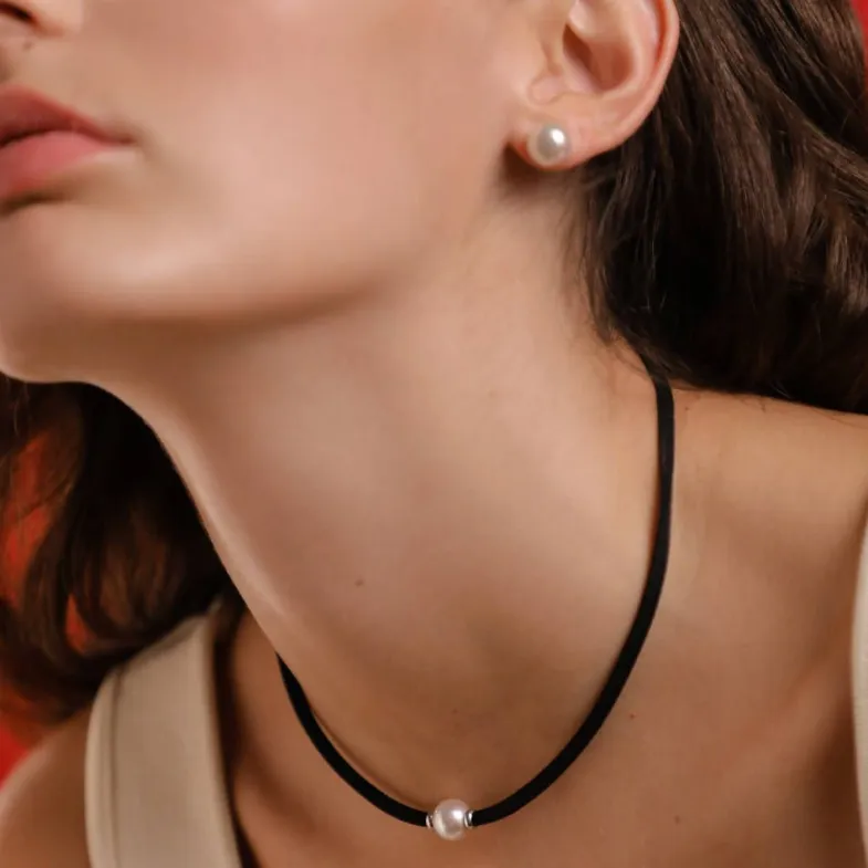 Pearl Chokers|Majorica Sifnos Adjustable Unisex Elastic Necklace Black