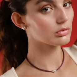 Silver Earrings|Majorica Sifnos Adjustable Unisex Elastic Necklace Magenta