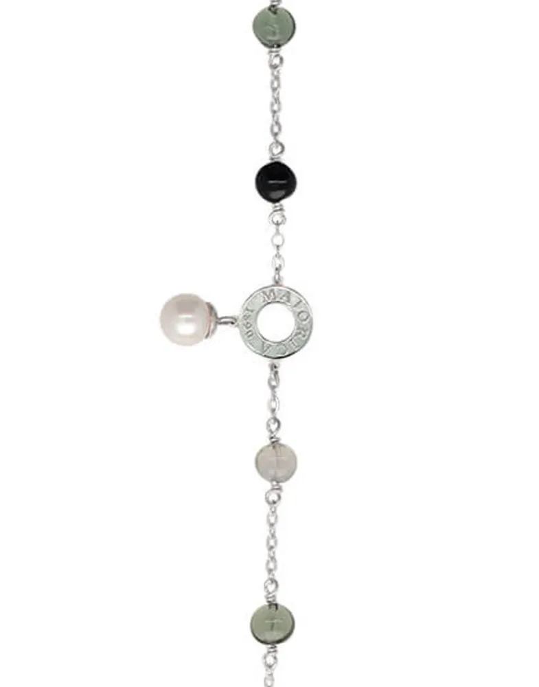 Chain Bracelets|Majorica Silver Algaida Bracelet With Round Pearl And Black Murano Glass