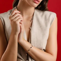 Chain Bracelets|Majorica Silver Algaida Bracelet With Round Pearl And Black Murano Glass