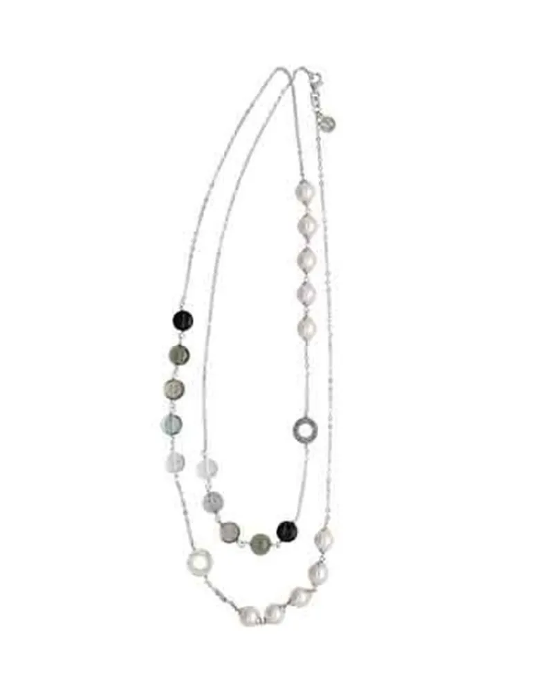 Pearl Chain Necklaces|Majorica Silver Algaida Long Multiposition Necklace With Black Murano Glass