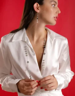 Pearl Chain Necklaces|Majorica Silver Algaida Long Multiposition Necklace With Black Murano Glass