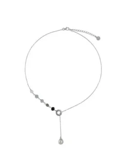 Pearl Chain Necklaces|Majorica Silver Algaida Short Necklace With Pearl And Black Murano Glass