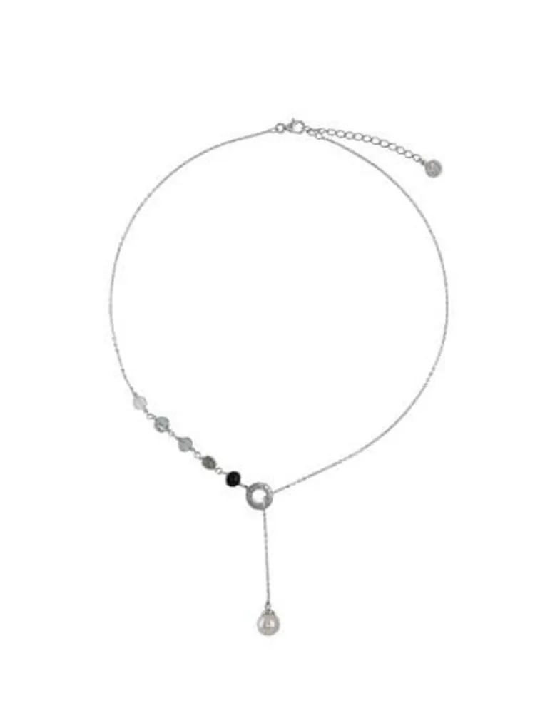 Pearl Chain Necklaces|Majorica Silver Algaida Short Necklace With Pearl And Black Murano Glass