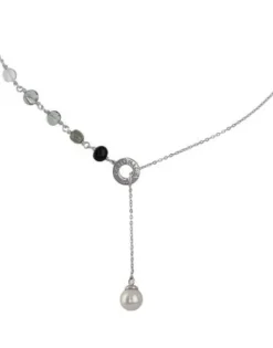 Pearl Chain Necklaces|Majorica Silver Algaida Short Necklace With Pearl And Black Murano Glass