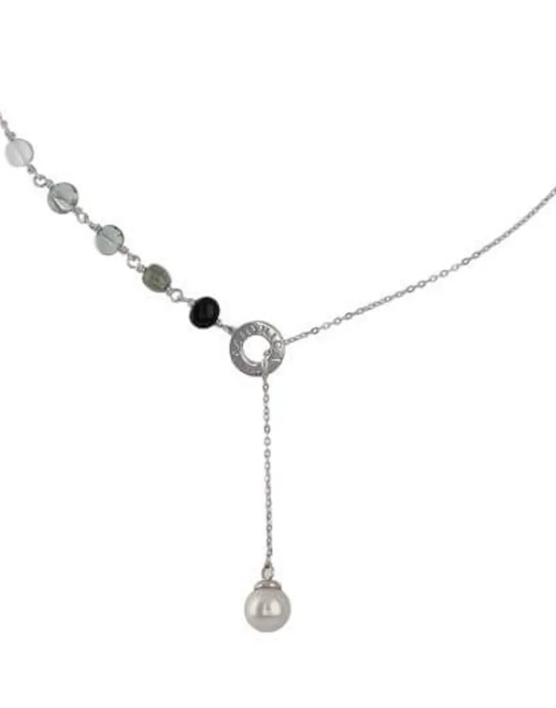 Pearl Chain Necklaces|Majorica Silver Algaida Short Necklace With Pearl And Black Murano Glass