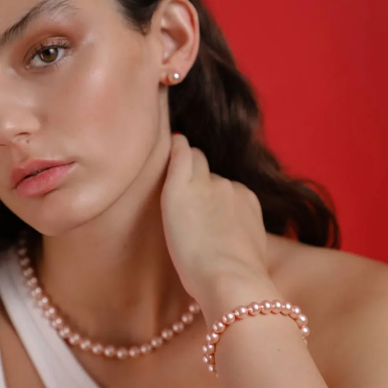 Silver Bracelets|Majorica Silver Bracelet Lyra With 6Mm Pink Pearls