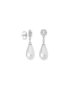 Bridal Earrings|Majorica Silver Earrings Afrodita With White Pearl And Zircons
