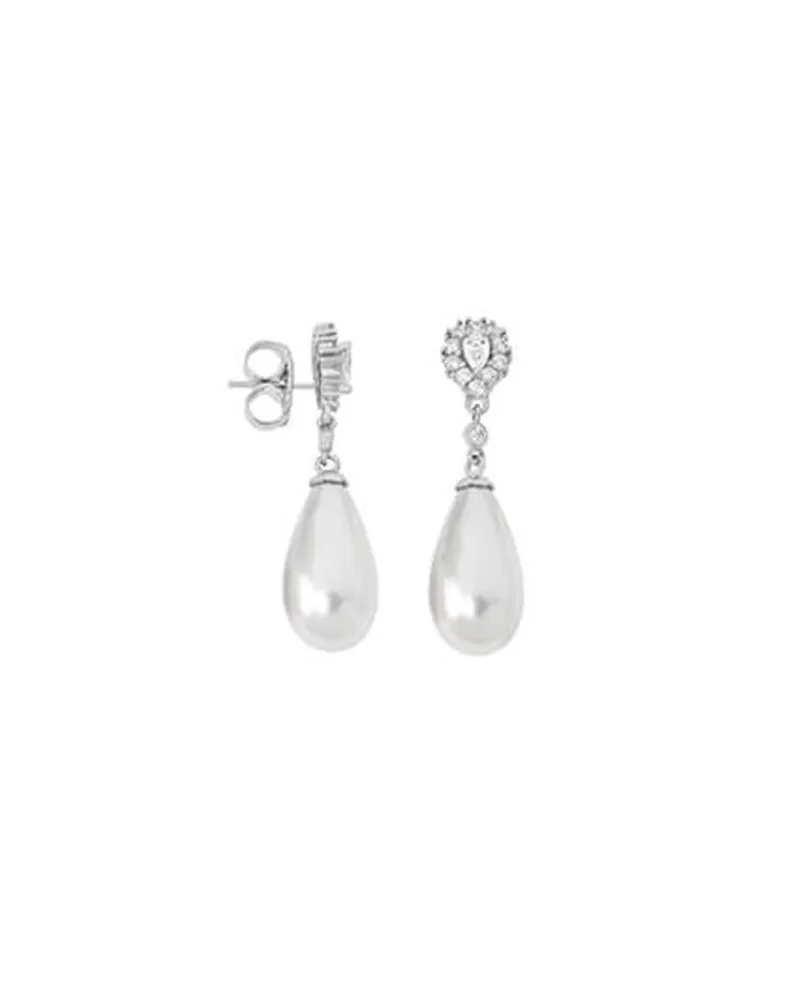 Bridal Earrings|Majorica Silver Earrings Afrodita With White Pearl And Zircons