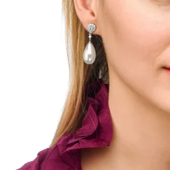 Bridal Earrings|Majorica Silver Earrings Afrodita With White Pearl And Zircons