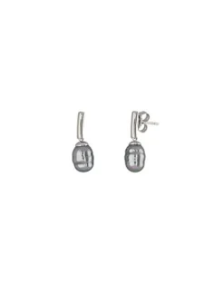 Pearl Drop Earrings|Majorica Silver Earrings Agora With Barroque Gray Pearl