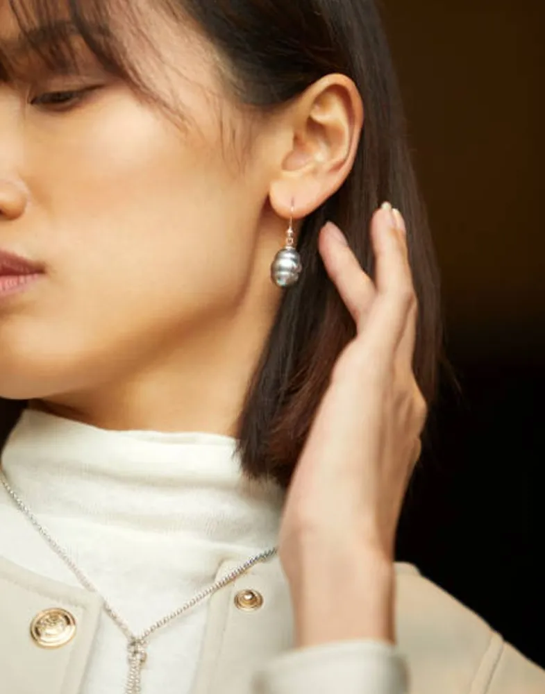 Pearl Drop Earrings|Majorica Silver Earrings Agora With 12Mm Gray White Pearl