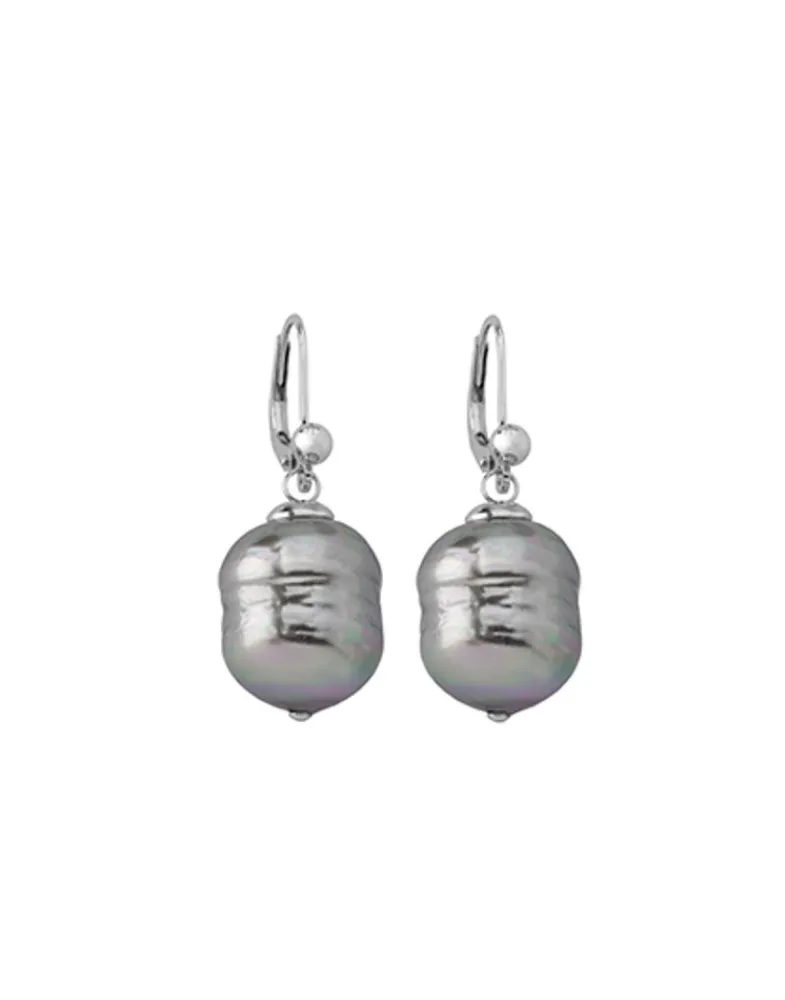 Pearl Drop Earrings|Majorica Silver Earrings Agora With 12Mm Gray White Pearl