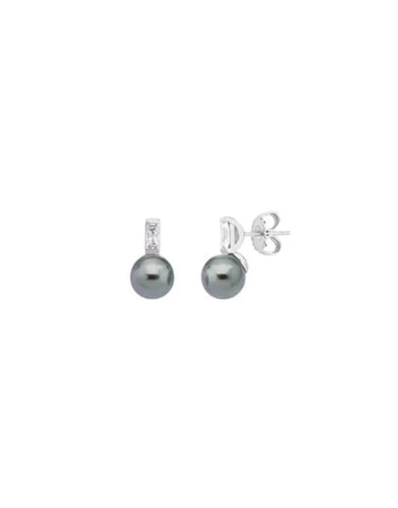 Tu & Yo Earrings|Majorica Silver Earring Selene With 8Mm Gray Pearl And Zircons
