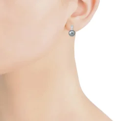 Tu & Yo Earrings|Majorica Silver Earring Selene With 8Mm Gray Pearl And Zircons