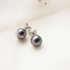 Pearl Stud Earrings|Majorica Silver Earrings Lyra With 6Mm Gray Pearl