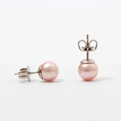 Pearl Stud Earrings|Majorica Silver Earrings Lyra With 6Mm Rose Pearl