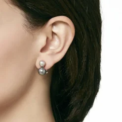 Short Earrings|Majorica Silver Earrings Nuit With 7 And 9Mm Gray And Nuage Pearls