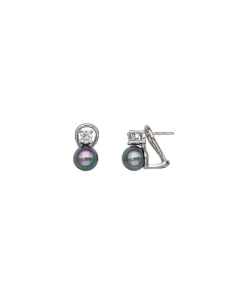 Tu & Yo Earrings|Majorica Silver Earrings Selene 8Mm Gray Pearl And Zircons