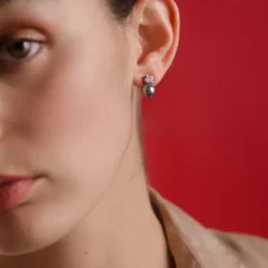 Tu & Yo Earrings|Majorica Silver Earrings Selene 8Mm Gray Pearl And Zircons