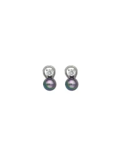 Tu & Yo Earrings|Majorica Silver Earrings Selene 8Mm Gray Pearl And Zircons