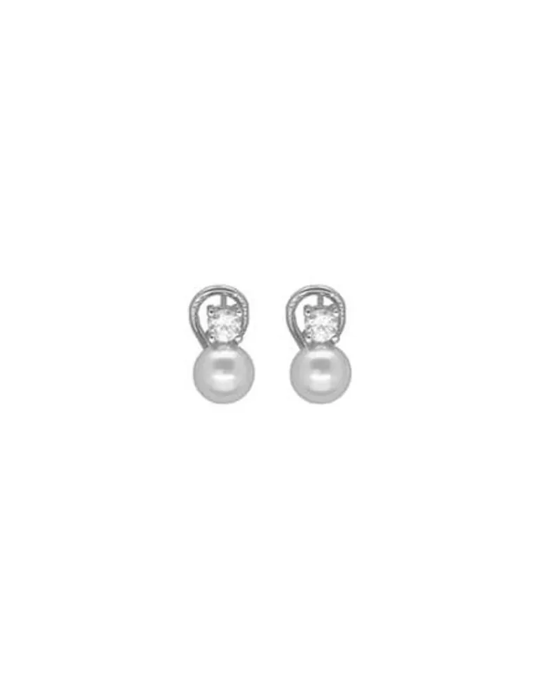 Tu & Yo Earrings|Majorica Silver Earrings Selene With 8Mm White Pearl And Zircons
