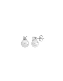 Tu & Yo Earrings|Majorica Silver Earrings Selene With 10Mm White Pearl And Zircons