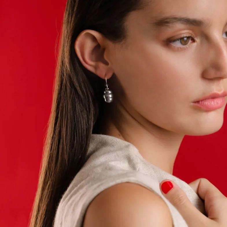 Pearl Drop Earrings|Majorica Silver Earrings Tender With 12Mm Barroque Gray Pearl