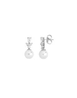 Bridal Earrings|Majorica Silver Earrings Venus With 10Mm White Pearl And Zircons