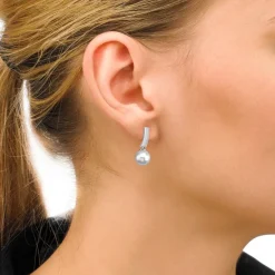 Pearl Drop Earrings|Majorica Silver Espiga Earrings With 8Mm Round White Pearl