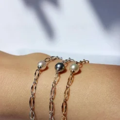 Chain Bracelets|Majorica Silver Link Bracelet Cies With Gray Pearl