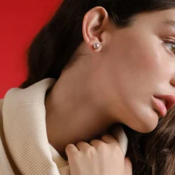 Pearl Stud Earrings|Majorica Silver Lyra Earrings With 8Mm Nuage Pearl