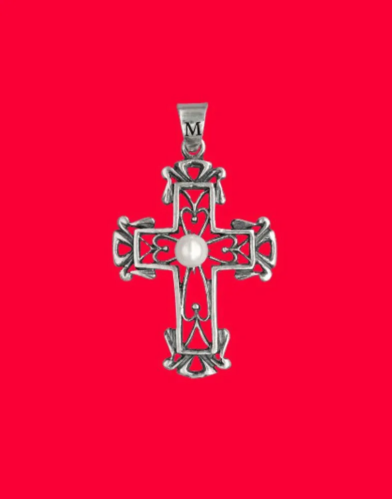Pendant Chain|Majorica Silver Medieval Cross Pendant With Round Pearl