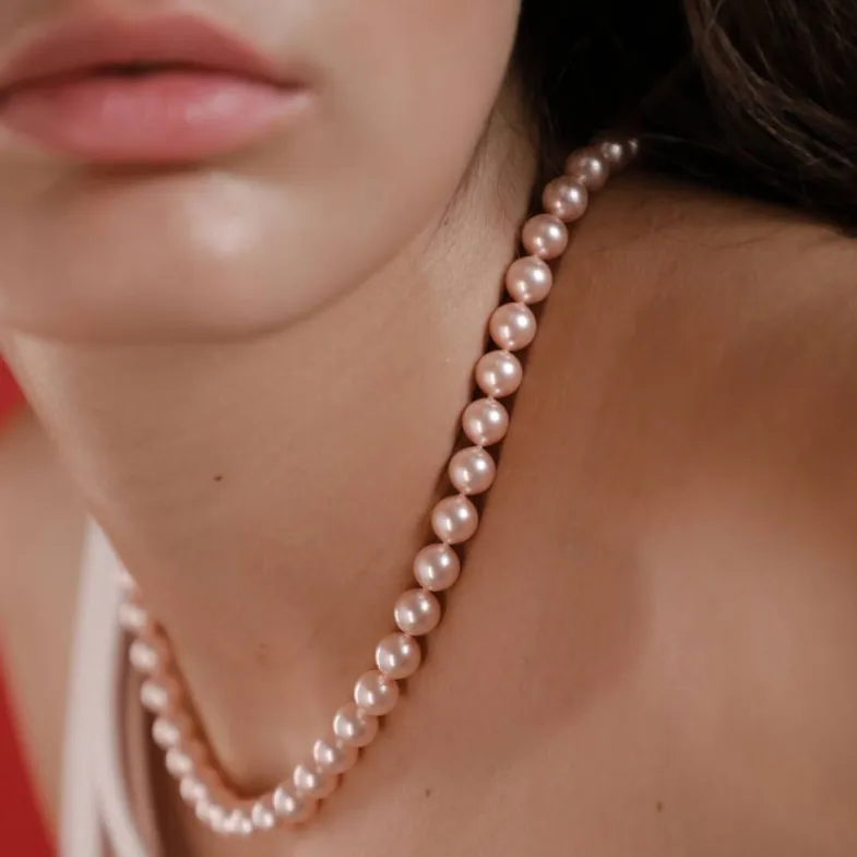 Long Pearl Necklaces|Majorica Silver Necklace Lyra 45Cm With 8Mm Pink Pearls