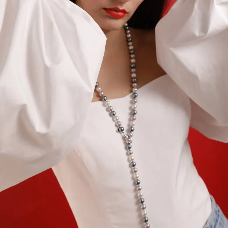 Long Pearl Necklaces|Majorica Silver Necklace Lyra 10Mm 90Cm White, Gray And Nuage