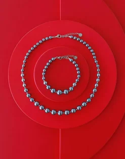 Long Pearl Necklaces|Majorica Silver Necklace Lyra 6/10Mm Gray Pearls 43Cm