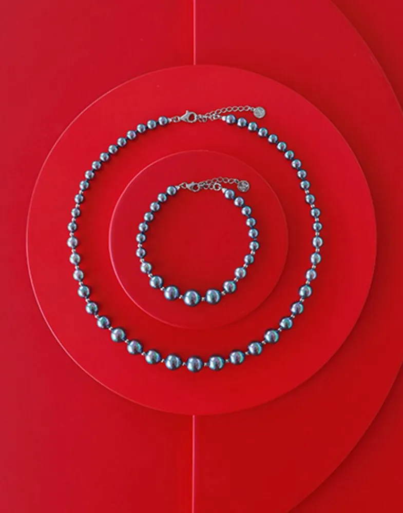 Long Pearl Necklaces|Majorica Silver Necklace Lyra 6/10Mm Gray Pearls 43Cm