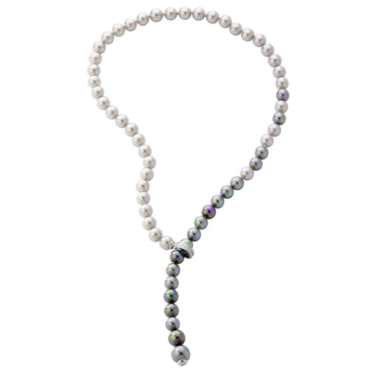 Long Pearl Necklaces|Majorica Silver Necklace Lyra With 8Mm Gray And Nuage Pearls 50Cm