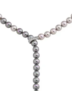 Long Pearl Necklaces|Majorica Silver Necklace Lyra With 8Mm Gray And Nuage Pearls 50Cm