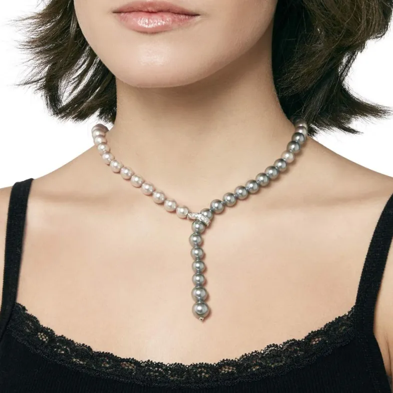 Long Pearl Necklaces|Majorica Silver Necklace Lyra With 8Mm Gray And Nuage Pearls 50Cm