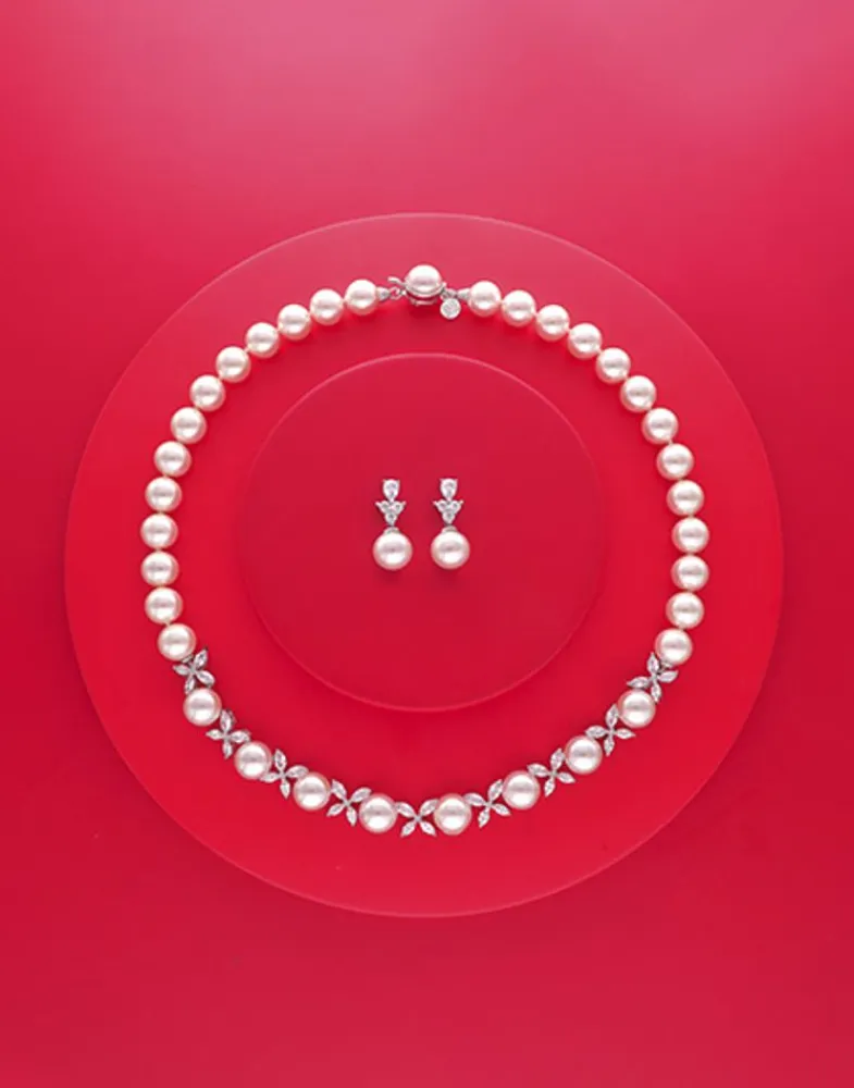 Wedding Necklaces|Majorica Silver Necklace With Pearls And Zircons Venus