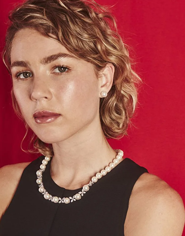 Wedding Necklaces|Majorica Silver Necklace With Pearls And Zircons Venus