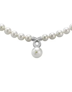 Pearl Chokers|Majorica Silver Pearl Necklace Lilit With Zircons 8Mm 43Cm