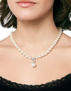 Pearl Chokers|Majorica Silver Pearl Necklace Lilit With Zircons 8Mm 43Cm