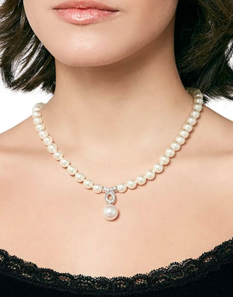 Pearl Chokers|Majorica Silver Pearl Necklace Lilit With Zircons 8Mm 43Cm